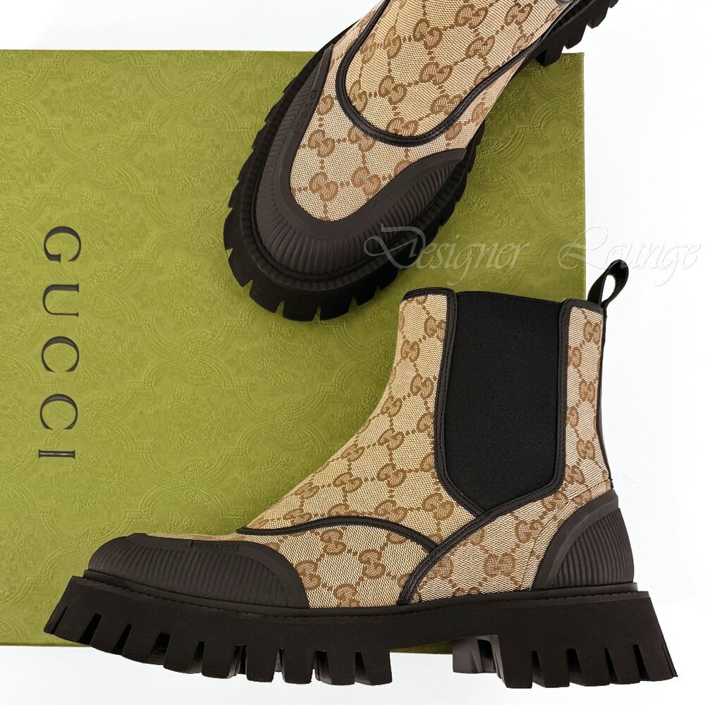 NEW Women's GUCCI GG Canvas G 39.5 / US 9.5 Brown Beige Ankle Boots $1,350 Auth